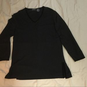 Black V neck top w velvet on sleeve, neck and side
